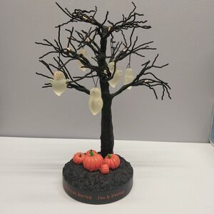 Hallmark Halloween Lighted Tree w/ Hanging Ghost Ornaments Pumpkin Base